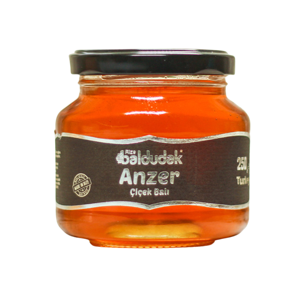 Baldudak Anzer-Honig im 250g Glas mit schwarzem Etikett – Natürlich gesund & stärkend online bestellen. Premium Blütenhonig aus der Türkei.