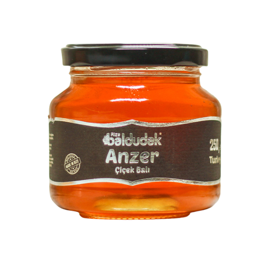 Baldudak Anzer-Honig im 250g Glas mit schwarzem Etikett – Natürlich gesund & stärkend online bestellen. Premium Blütenhonig aus der Türkei.